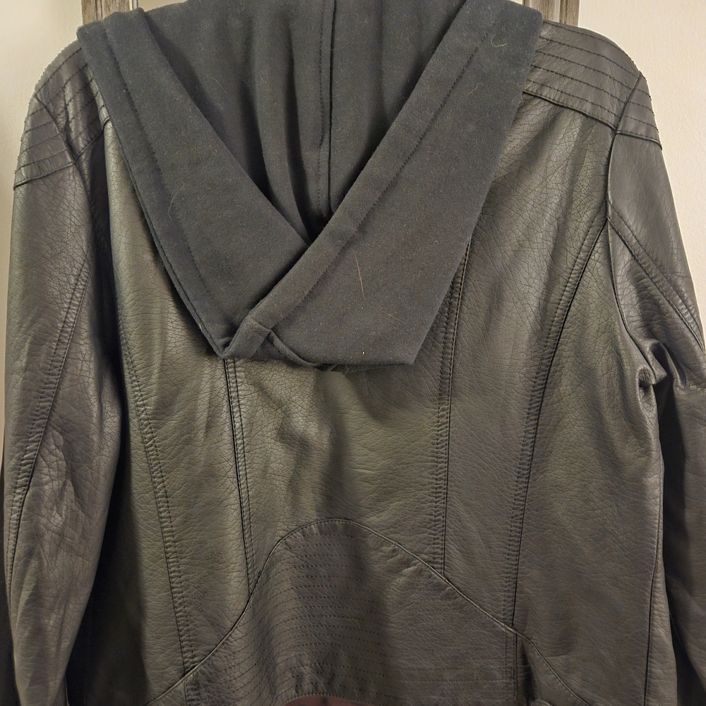 Baccini Black Leather Jacket with Hood
